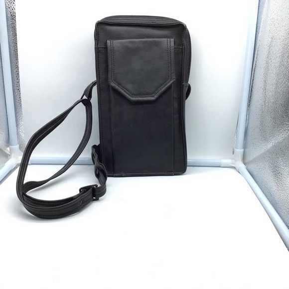 Handbags - BRAND black leather travel bag w/adjustable strap